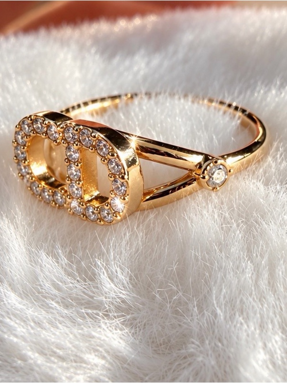Dior Clair D-Lune Ring Gold Crystal Ring Size XS